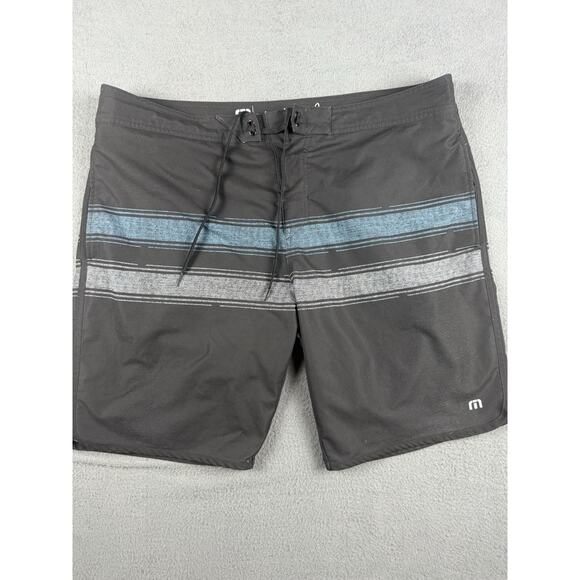 Travis Mathew Swim Trunks Mens XL Black Striped Beach Outdoor Surf Casual - Picture 1 of 6